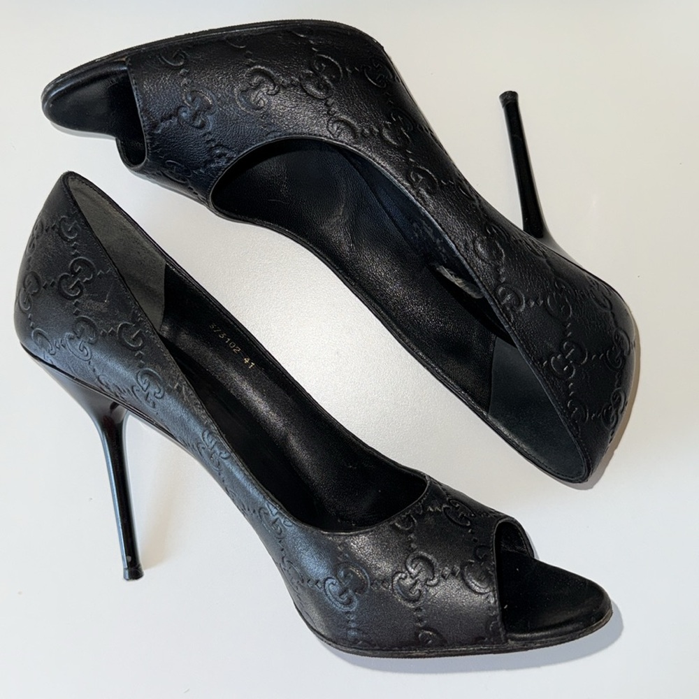 Gucci Guccissima Black Women's Stiletto Peep Toe Heels Size 41 - Picture 4 of 16